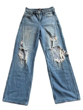 Hollister Light Blue Distressed Wide-Leg Jeans